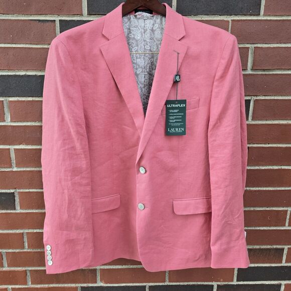Lauren Ralph Lauren Lassiter Red 100% Linen Ultraflex Sport Coat size 44R - Picture 1 of 11